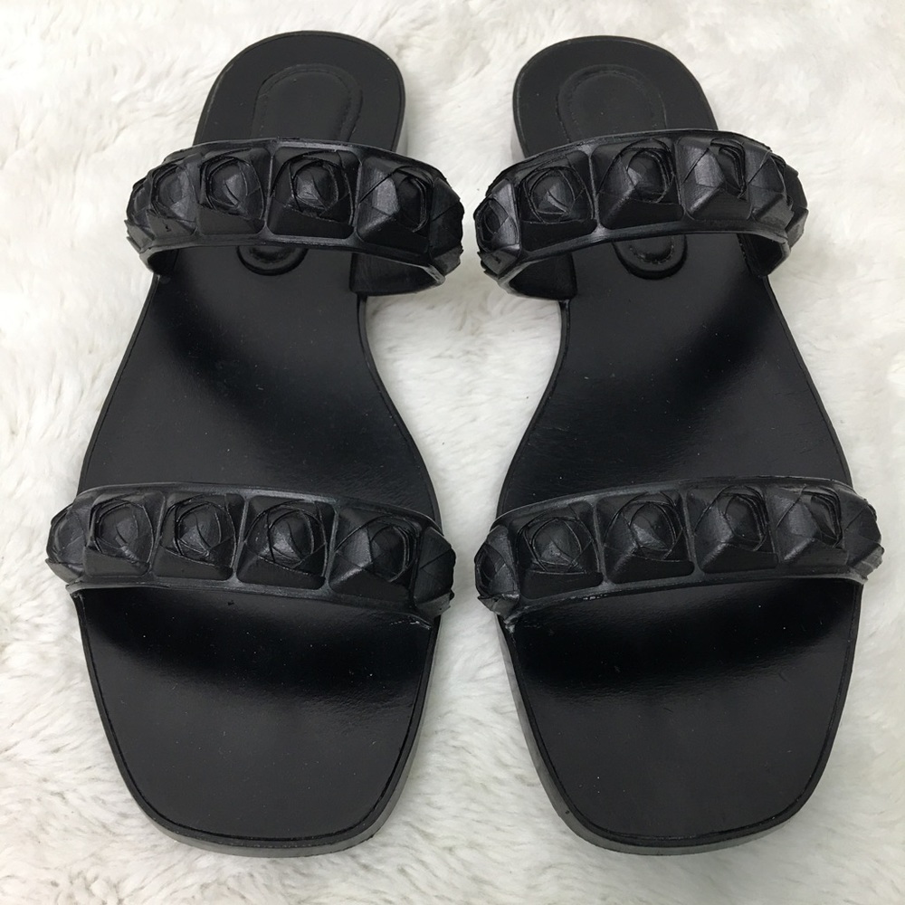 Stuart Weitzman Womens Black Rose Floral Rubber Sandals size 8